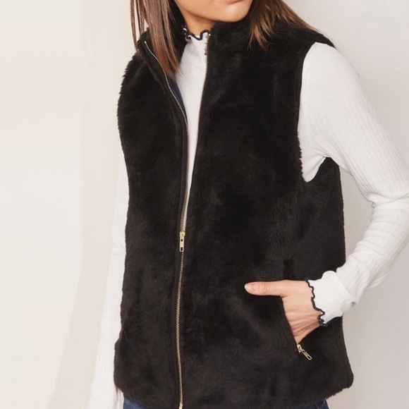 J. Crew Faux Fur Shearling Vest XS Black - Picture 2 of 10